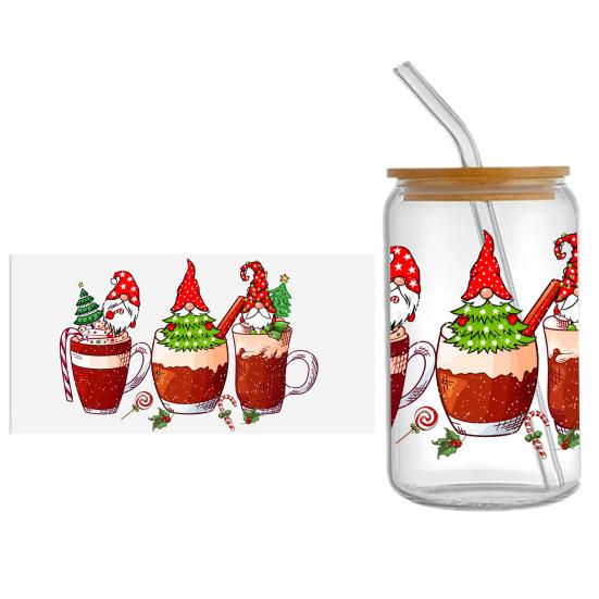 Наклейка на чашку Рождественская елка Санта-Клаус Водонепроницаемая самоклеящаяся Отличная липкость Противоскользящая прозрачная печать Кофейная чашка УФ DTF наклейка