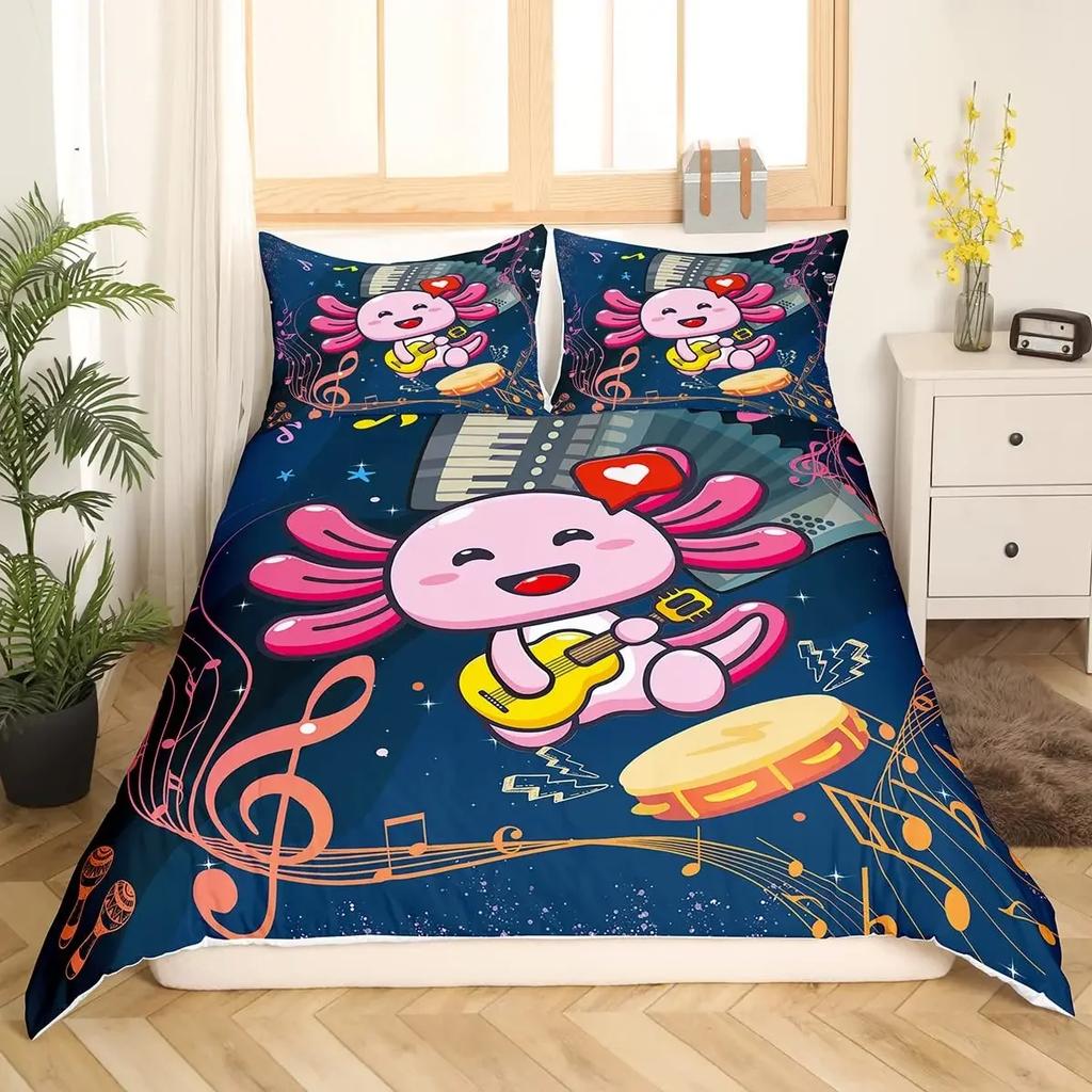 Одеяло Мультяшный Розовый Аксолотль Цветочный King Queen Kawaii Саламандра Комплект Постельного Белья 3D Животное Полиэстер Одеяло