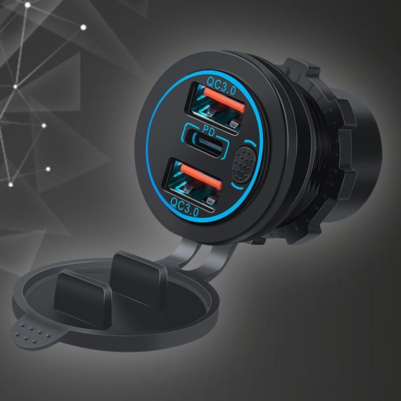 Автомобильное зарядное устройство с 3 портами USB, Quick Charge 3.0, PD, быстрая зарядка, с кнопкой включения/выключения