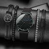 GENEVA 5pcs/set, Elegant Fashion Men's Round Quartz Watch and Bracelet Set, Men's Gift Ideas