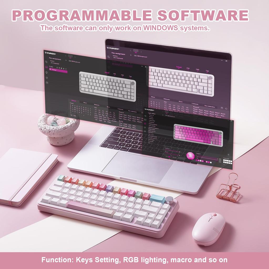 YUNZII B68 65% Wireless Mechanical Gaming Keyboard, BT5.02.4GHzWired, Hot-Swappable, Gasket Keyboard, RGB Backlight for WindowsMac, Technical