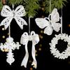 Plastic Christmas Bell Pendant Flocked Snowflake Bowknot Decor  Christmas Tree Decor