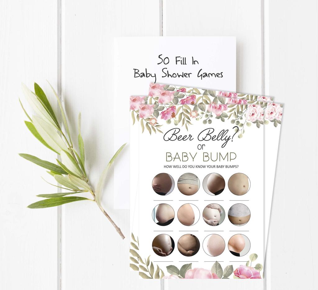 Inkdotpot Игры «Бэби Бумп» или «Пивной живот» Товары для вечеринок Карточки с заданиями Идеи игр для детского душа Игры для детского душа, нейтральные по полу, мальчик или девочка