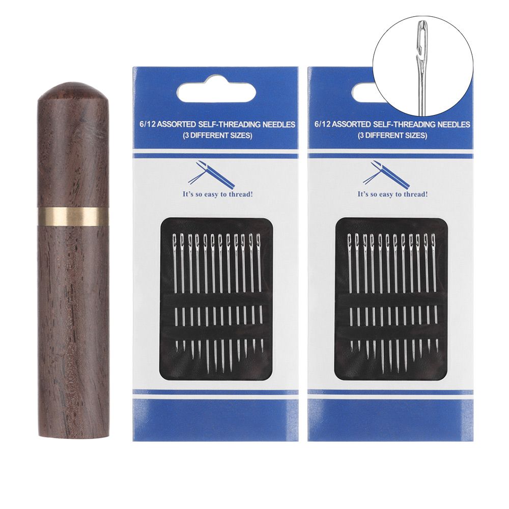 Steel Embroidery Sewing Tools Hand Sewing Needles Wooden Needle Case Self Threading Needles