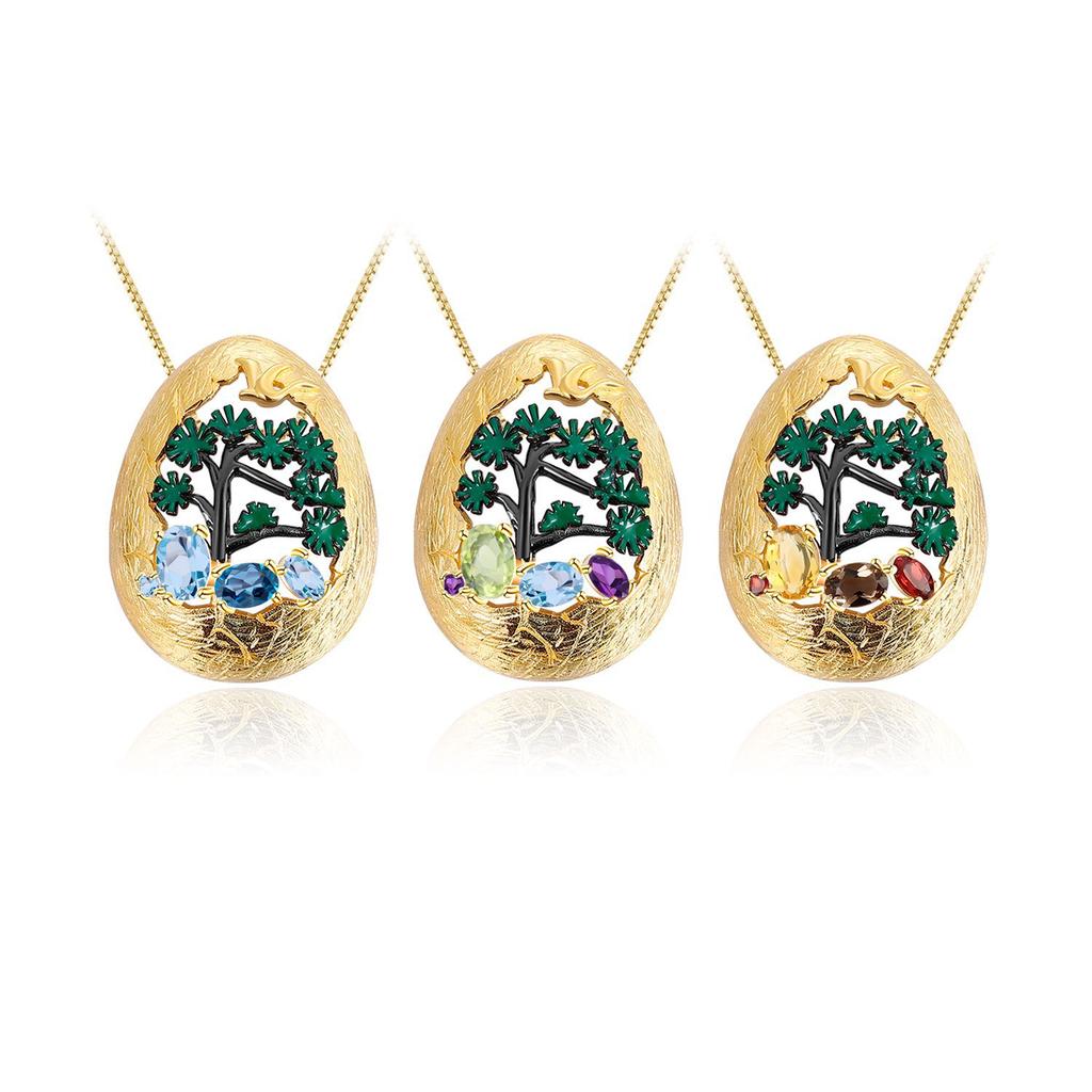 Оригинальный дизайнерский высококачественный персонализированный кулон с драгоценным камнем натурального цвета, дизайн в естественном стиле, серебряный кулон s925 с натуральным драгоценным камнем