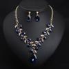 Crystal Gem Leaf Necklace Earrings Set Fashion Women'S Accessories