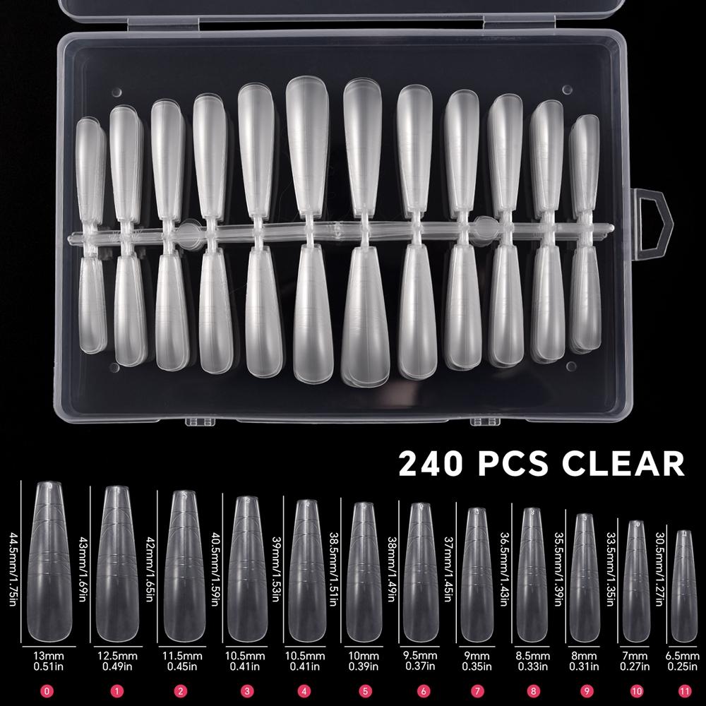240 шт. типсы с вспомогательными линиями матовые прозрачные накладные ногти направляющие линии накладные типсы полное покрытие гроб/квадрат/круглый/овальный