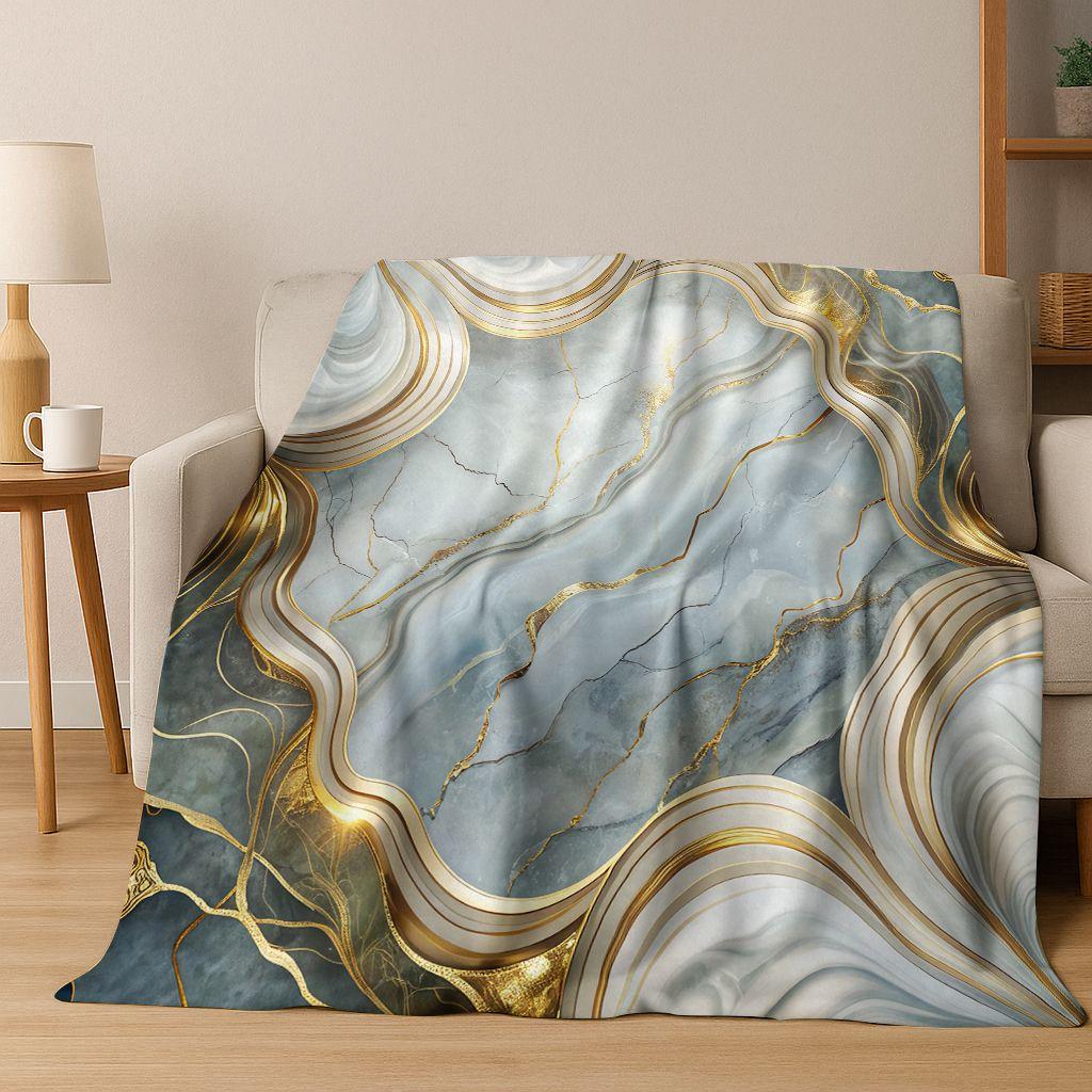 Dream Colorful Stone Texture Marble Black Green Gold Flannel Blanket,Cozy Soft Throw Blanket for Home Bedroom Bed Sofa Gift