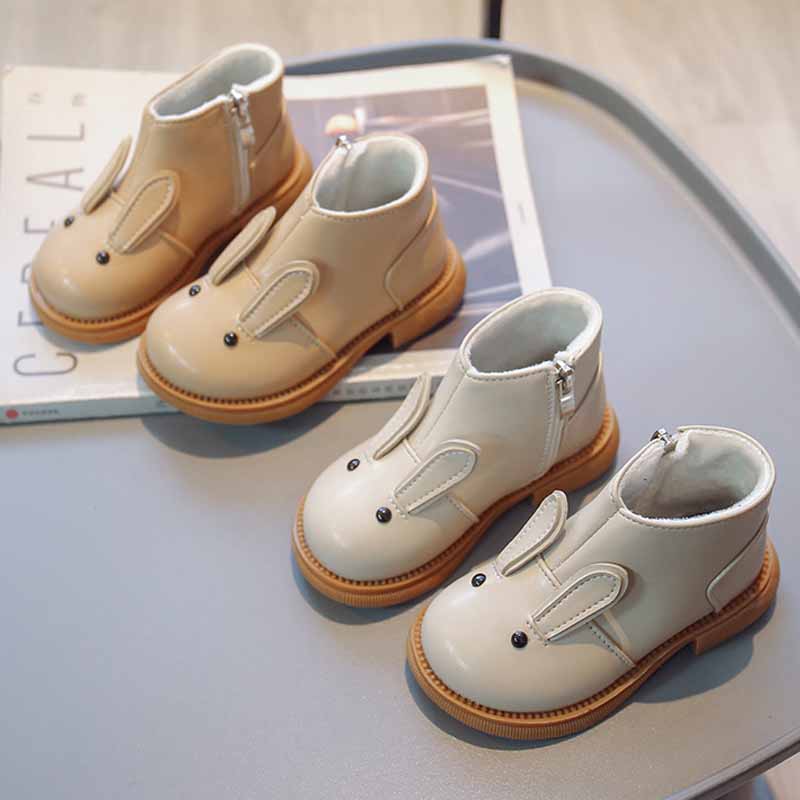 Осенне-зимние сапоги для девочек, детские ботинки принцессы с милым кроликом, нескользящая уличная обувь для малышей, теплые кашемировые сапоги для детей