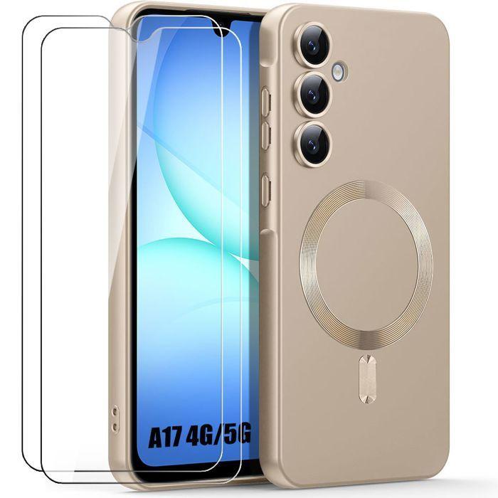 Protective Case - BOOLING - for Samsung Galaxy A17 5G/4G - Silicone with Golden Magnetic Ring - 2 Screens
