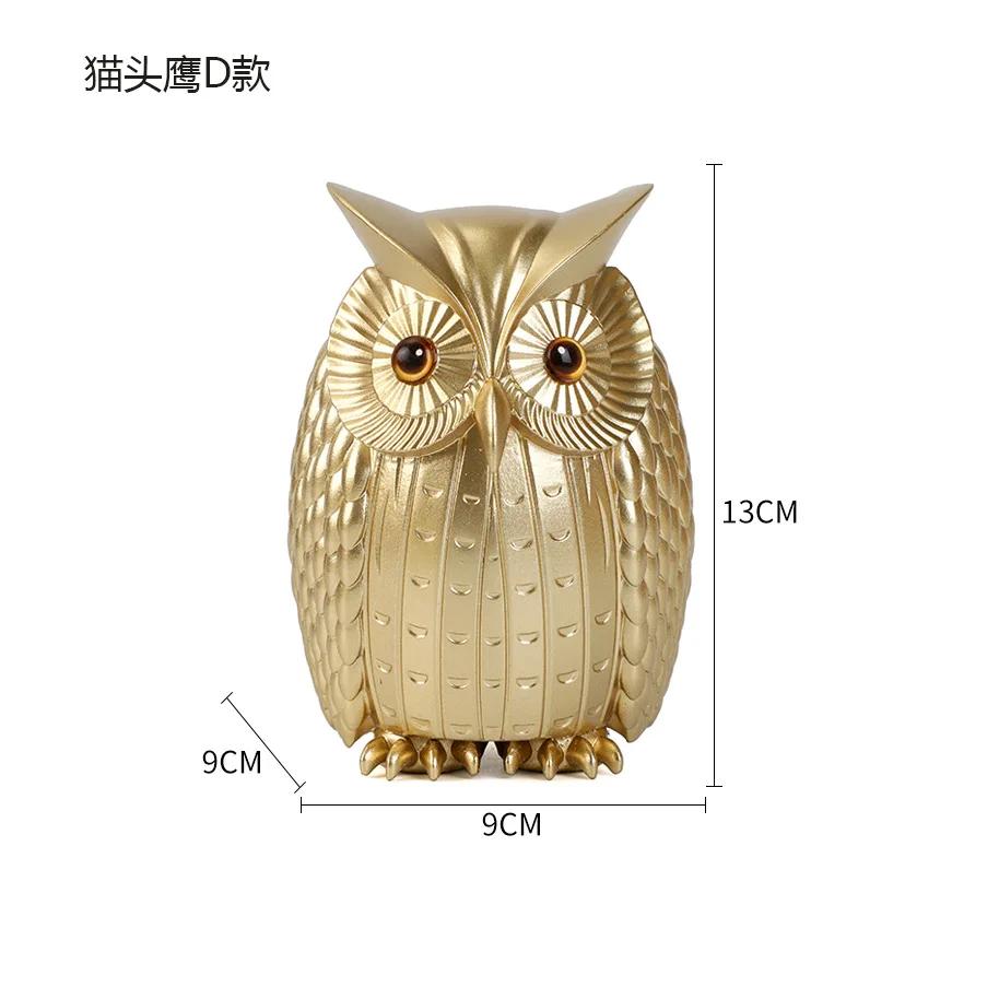 Resin Owl Statue Cute Golden Owl Figurines Nordic Home Decoration Animal Sculpture Crafts Interior Living Room Desktop Ornaments