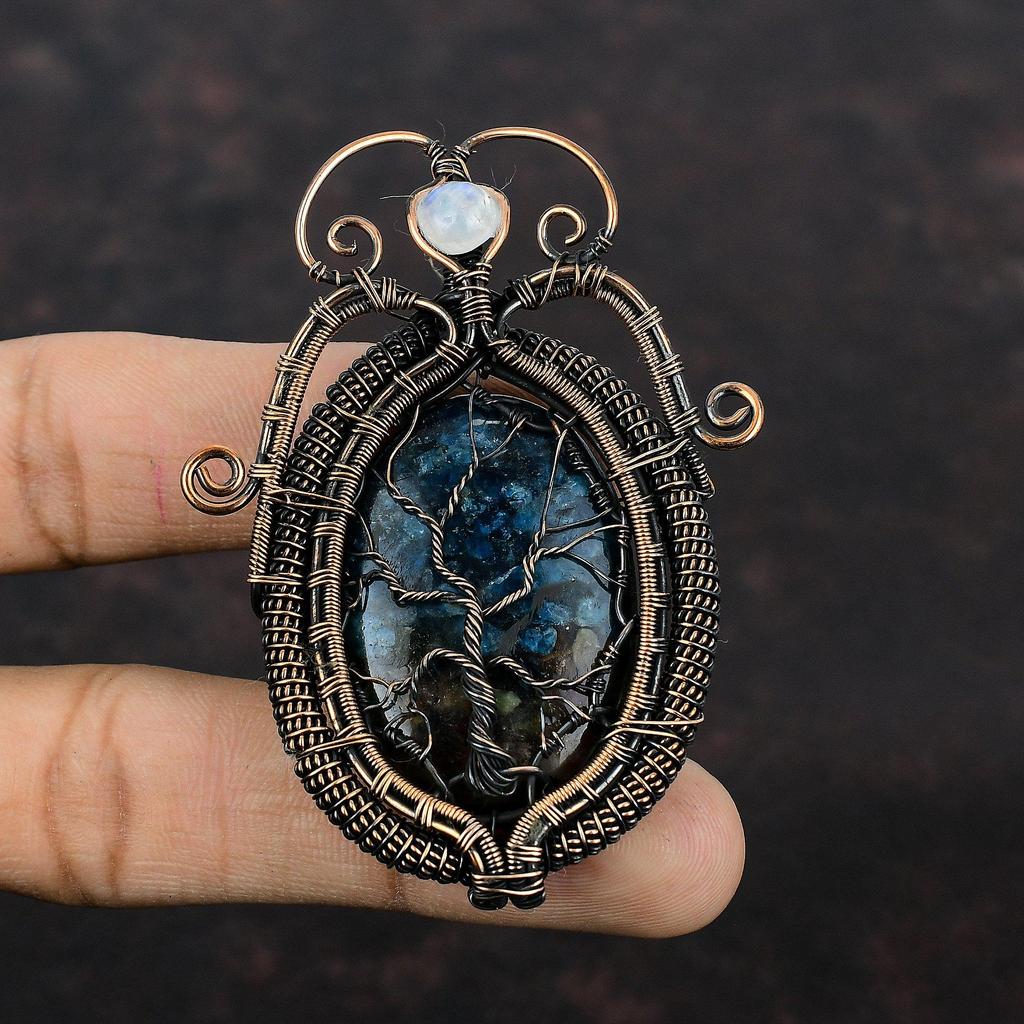 Древо жизни арбуз турмалин кулон медная проволока обернутый кулон драгоценный камень кулон лунный камень ручной работы медные украшения для подарка