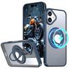 For iPhone 16 Case Compatible with MagSafe Rotating Kickstand TPU+PC Clear Back Phone Cover