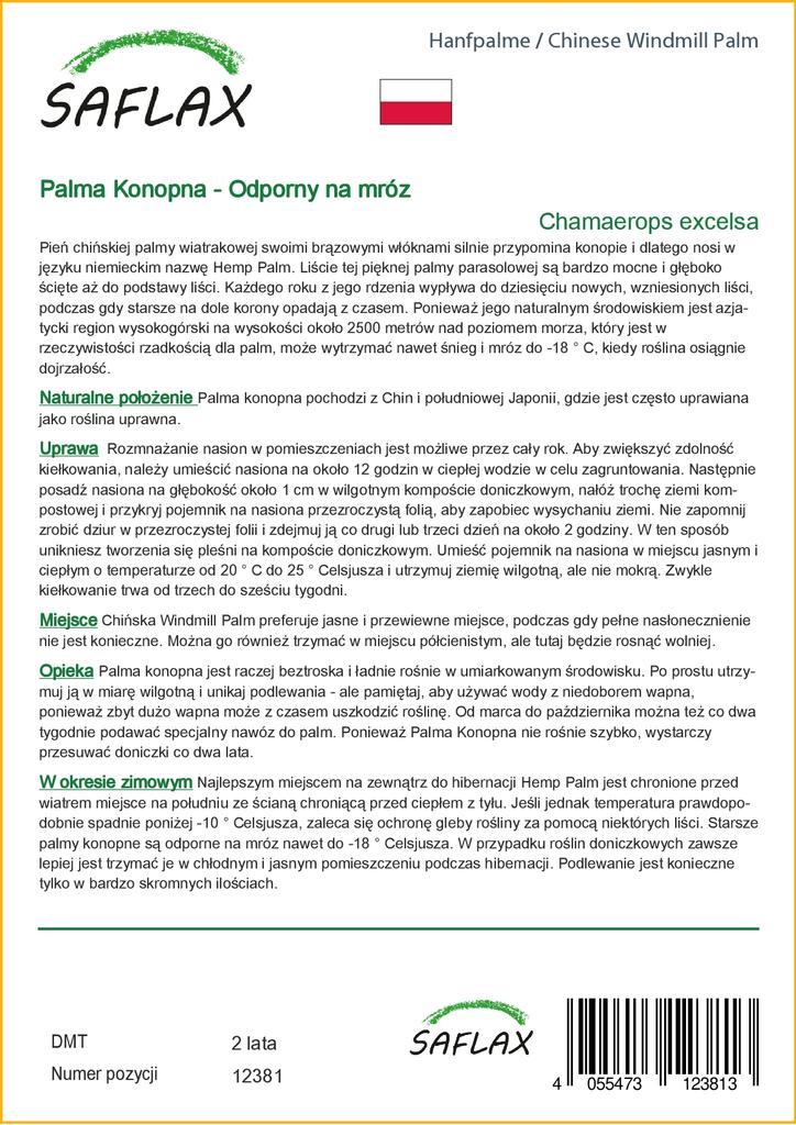 SAFLAX Пальма китайской ветряной мельницы - 10 семян - С горшечным субстратом для лучшего выращивания - Chamaerops excelsa
