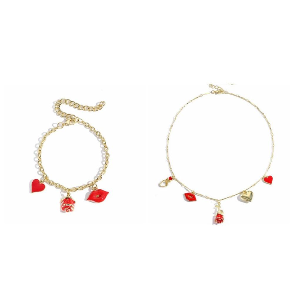 Flower Necklace Earrings Bracelet Zinc Zinc Zinc Alloy Flower Jewelry Rose Necklace  Valentine's Day Gift