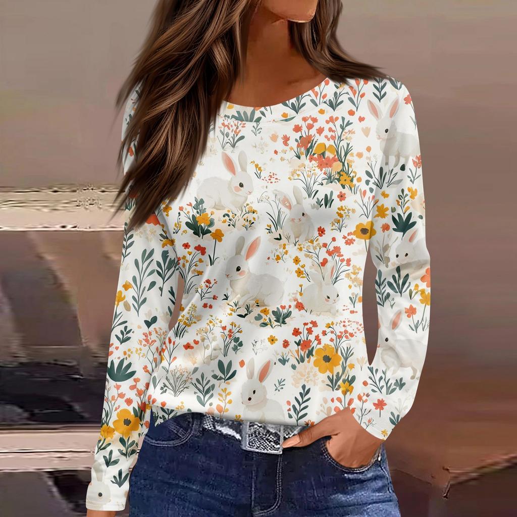 Женская модная повседневная свободная футболка с принтом и круглым вырезом с разрезом и длинным рукавом, женский топ