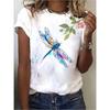New Summer Elegant Round Neck Short Sleeves Fational Dragonfly Printed Loosen Oversized Tops  Plus Women's Tee Shirts