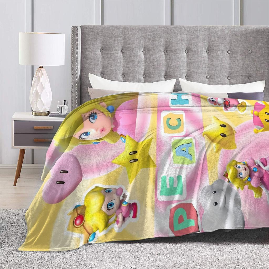 Princess Peach Star Fleece Throw Blanket Super Marioo Blanket for Home Office Super Warm Bed Rug