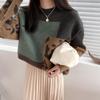 Winter Vintage Leopard Patchwork Sweater Casual Cashmere Knitted Pullovers Ladies Outwear Jumpers