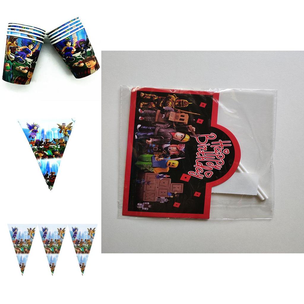 Яркие товары для вечеринки в стиле Roblox для детских празднований дня рождения с баннерами и топперами для торта
