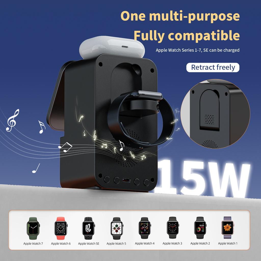Bluetooth Speaker 5-in-1 Wireless Charger 2024 New Multifunctional Wireless Charger Compatible with Apple 16/15/14