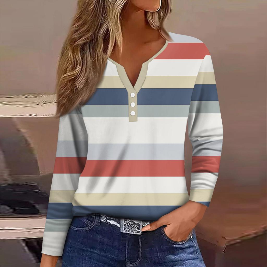 Жен. Футболка Футболка Пуговицы Цветочный принт Длинный рукав Повседневные Выходные Мода Классический Классический V-образный вырез Обычный Топ