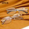 2Pcs Metal Reading Glasses Men Women Square Full Frame Presbyopic Glasses Anti-Scratch Diopter Eyewear +1.0 +1.5 +2.0 To +4.0