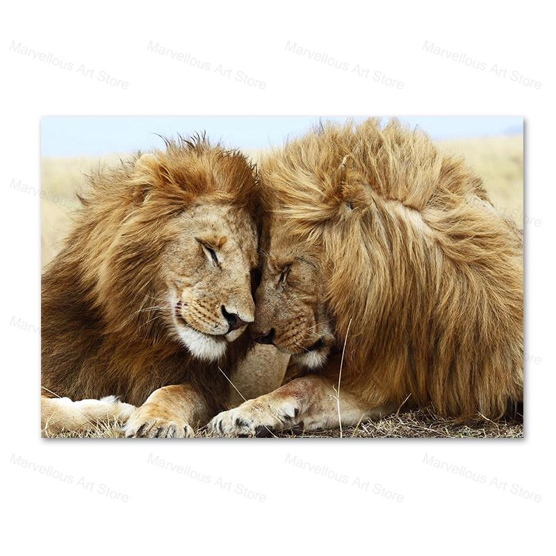 Черно-белые львы, картины на холсте на стене, художественные постеры и принты, африканские животные, голова к голове, картина Куадрос, домашний декор