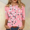 Женская мода повседневная три четверти рукава цветочный принт горловина топ