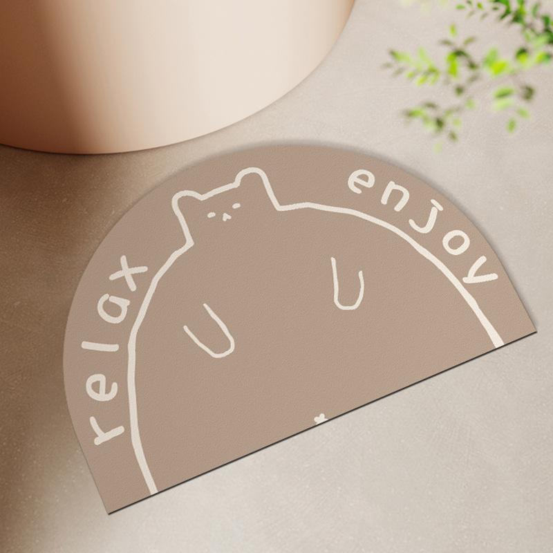 Мультяшный Кот Дом Ванная Комната Противоскользящий Коврик Полукруглый Износостойкий Водопоглощающий Напольный Коврик Дверь Ванной Диатомовая Грязь Напольный Коврик