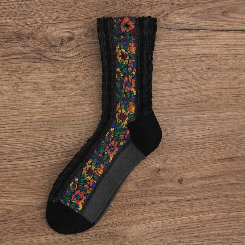 Хлопковые женские носки с рисунком, маленькие модные носки-трубочки с цветочным принтом, зимние теплые женские носки
