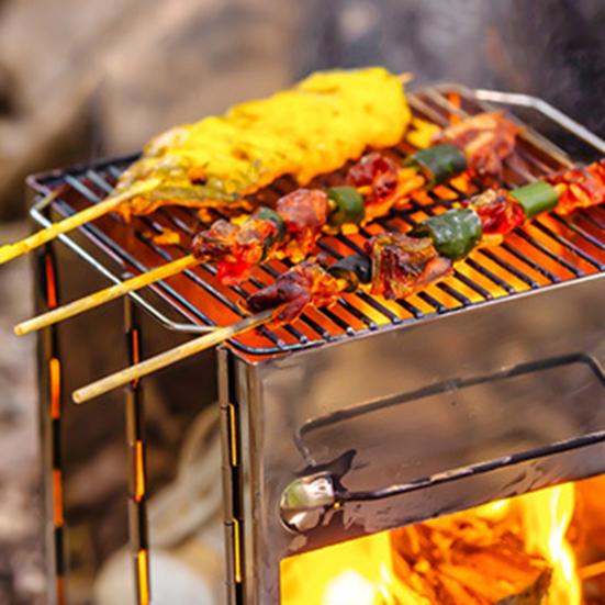 Печь из нержавеющей стали для дров, для улицы, кемпинга, пеших походов, пикника, барбекю, приготовления пищи, складная печь, портативная дровяная горелка, походная печь с зольником