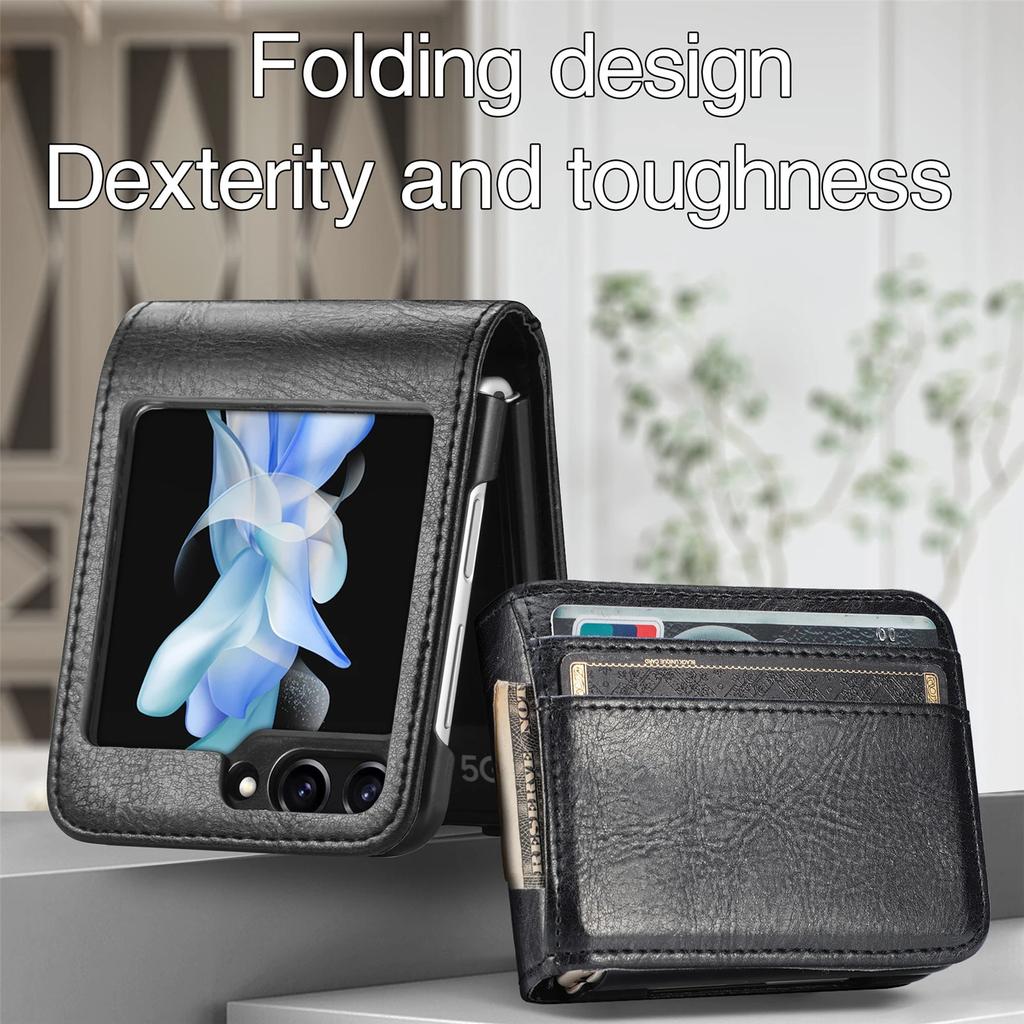 Multi Card Slots Wallet Phone Case for Samsung Galaxy Z Flip 6 5 4 3 5G Flip Leather Protection Phone Bag Cover Z Flip6 Flip5 Flip4 Flip3