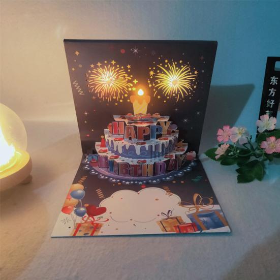 3D Pop Up Birthday Cards Birthday Cake Greeting Cards with Pyrotechnics Music Blowable Candle Birthday Surprise Keepsake for Her Him