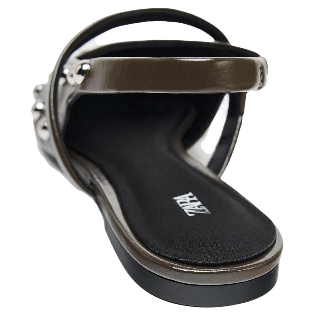 Zara Fashionable Metal Rivet Pointed Flat Backless Casual Shoes Women Flats Gray Brown 13584510-38