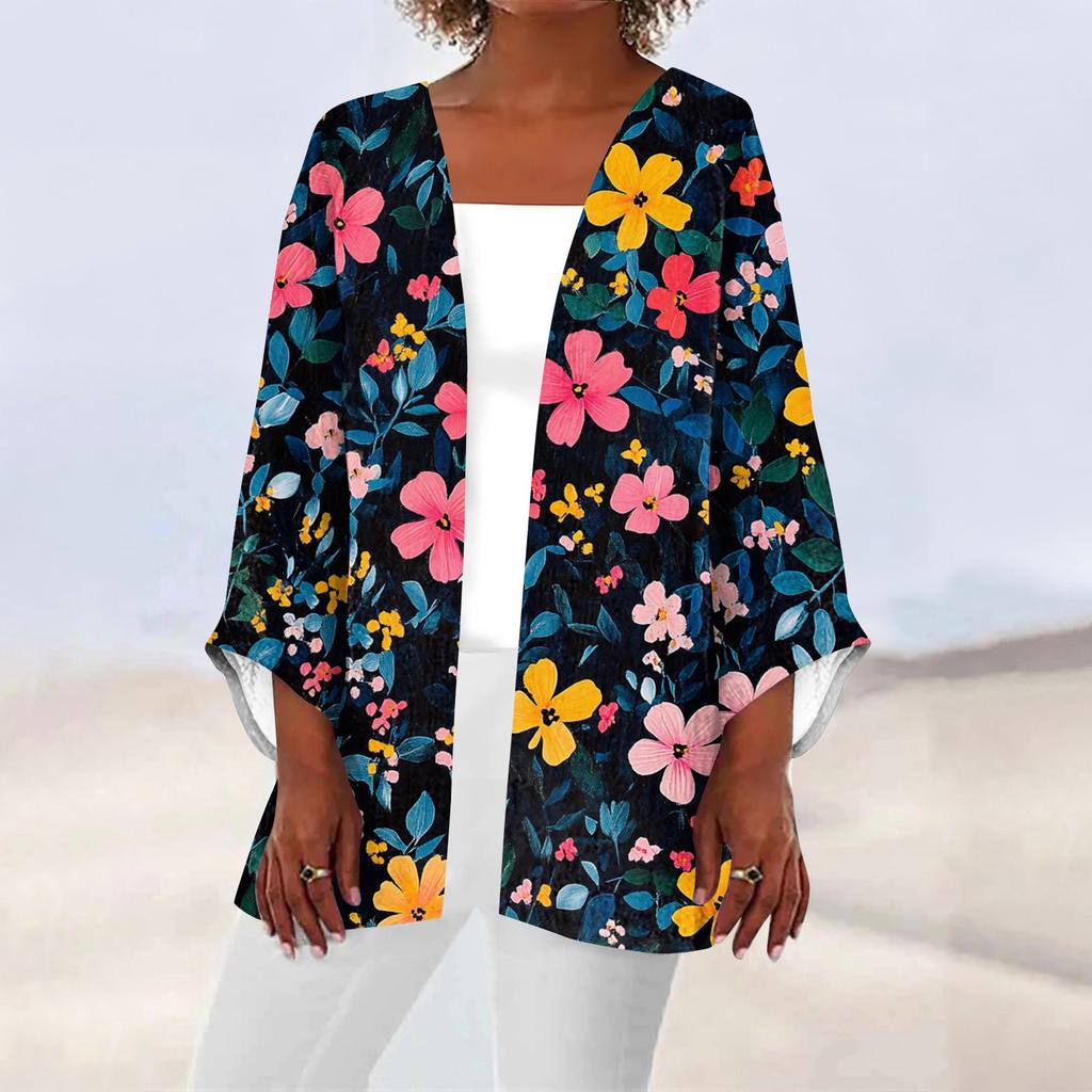 Women's Casual And Fashionable Printed Lightweight Mid Length Jacket Cardigan Cardigan