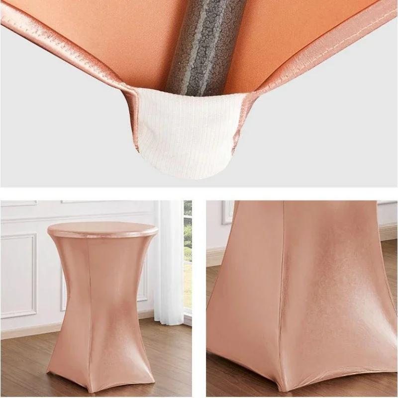 Metallic Cocktail Tablecloth Spandex Round Table Cloth Cover For Hotel Banquet Party Wedding Decoration Four Legs Round Base