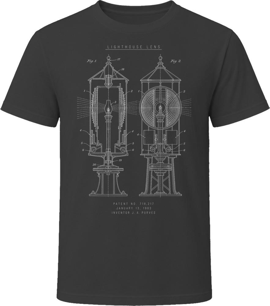 Lighthouse Lens Patent Blueprint Lighthouse Keeper Coastal Gift T Shirt
