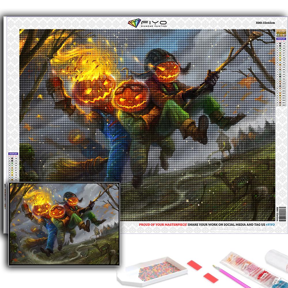 5D Алмазная картина Хэллоуин Страшная голова тыквы Человек DIY Алмазная вышивка Горный хрусталь Украшение дома