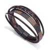 Men's Retro Punk Magnetic Buckle Leather Bracelet - Handmade, Woven with Metal Style