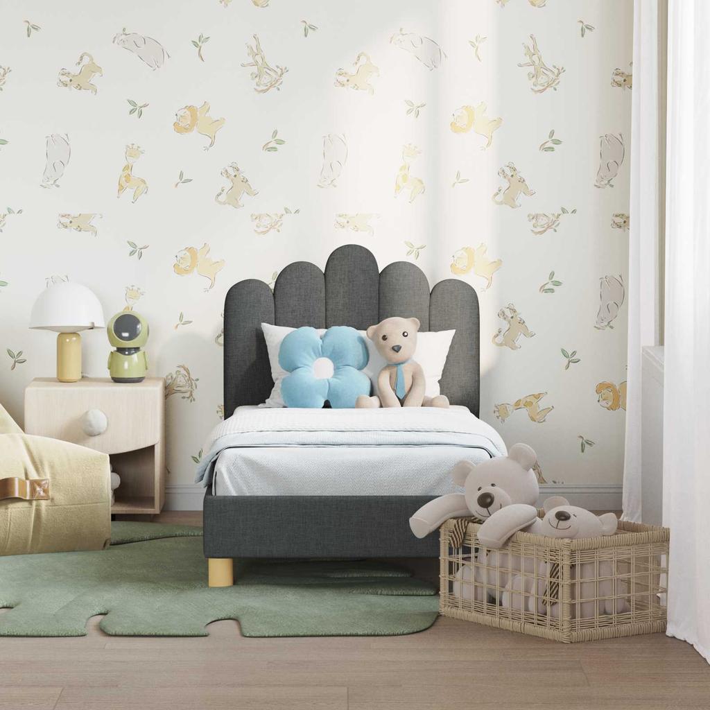 Kids Bed Frame with Headboard Dark Grey 70 x 140 cm Fabric