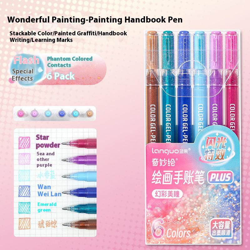 6 PCS Drawing Highlighter Morandi Gel Pen Glitter Effects Student Diary Scrapbook Painting DIY Office School Supplies Stationery