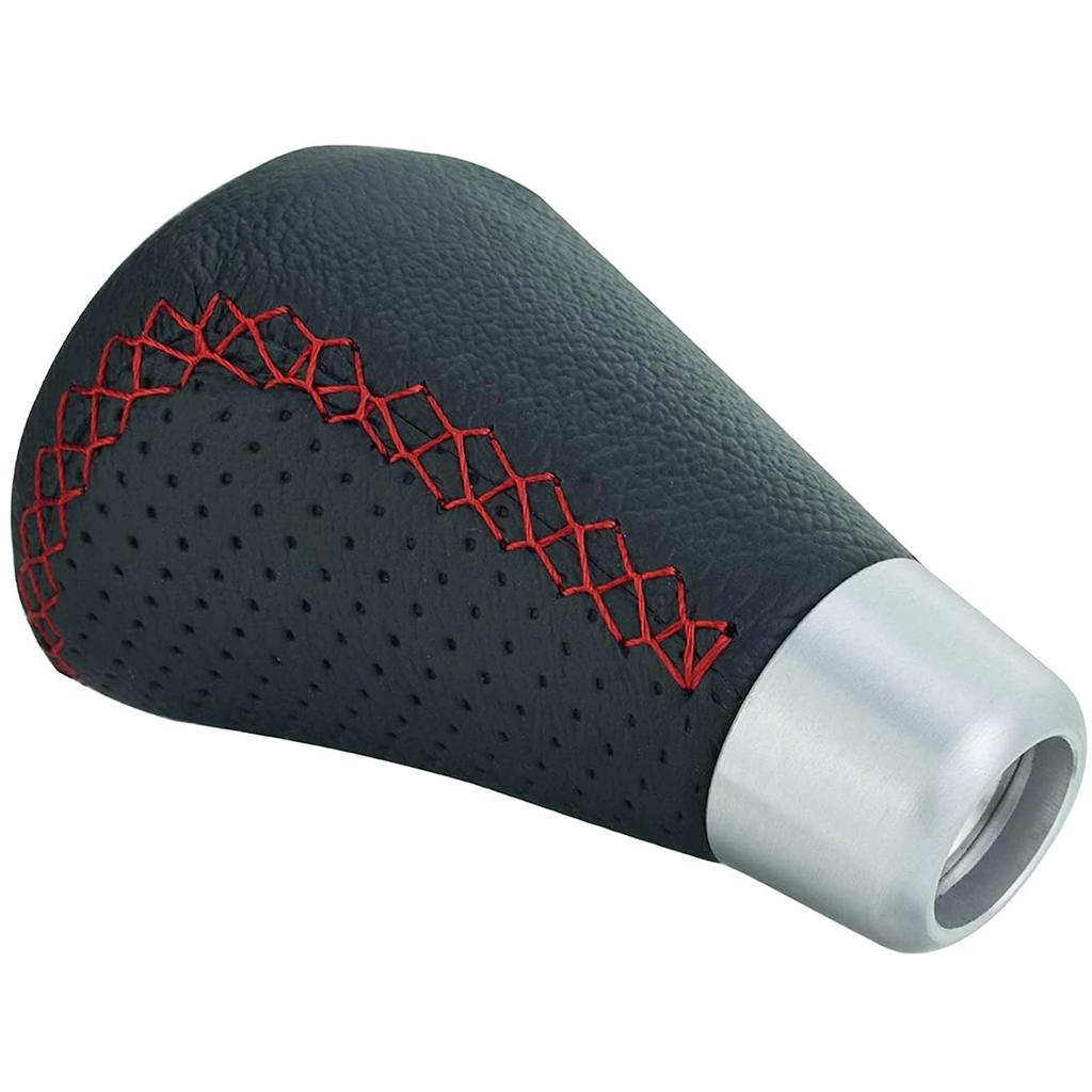 Lunsom 5 Speed Shift Knob PU Leather Car Gear Shift Lever Shift Knob Replacement for Manual Car (Red Stitch)