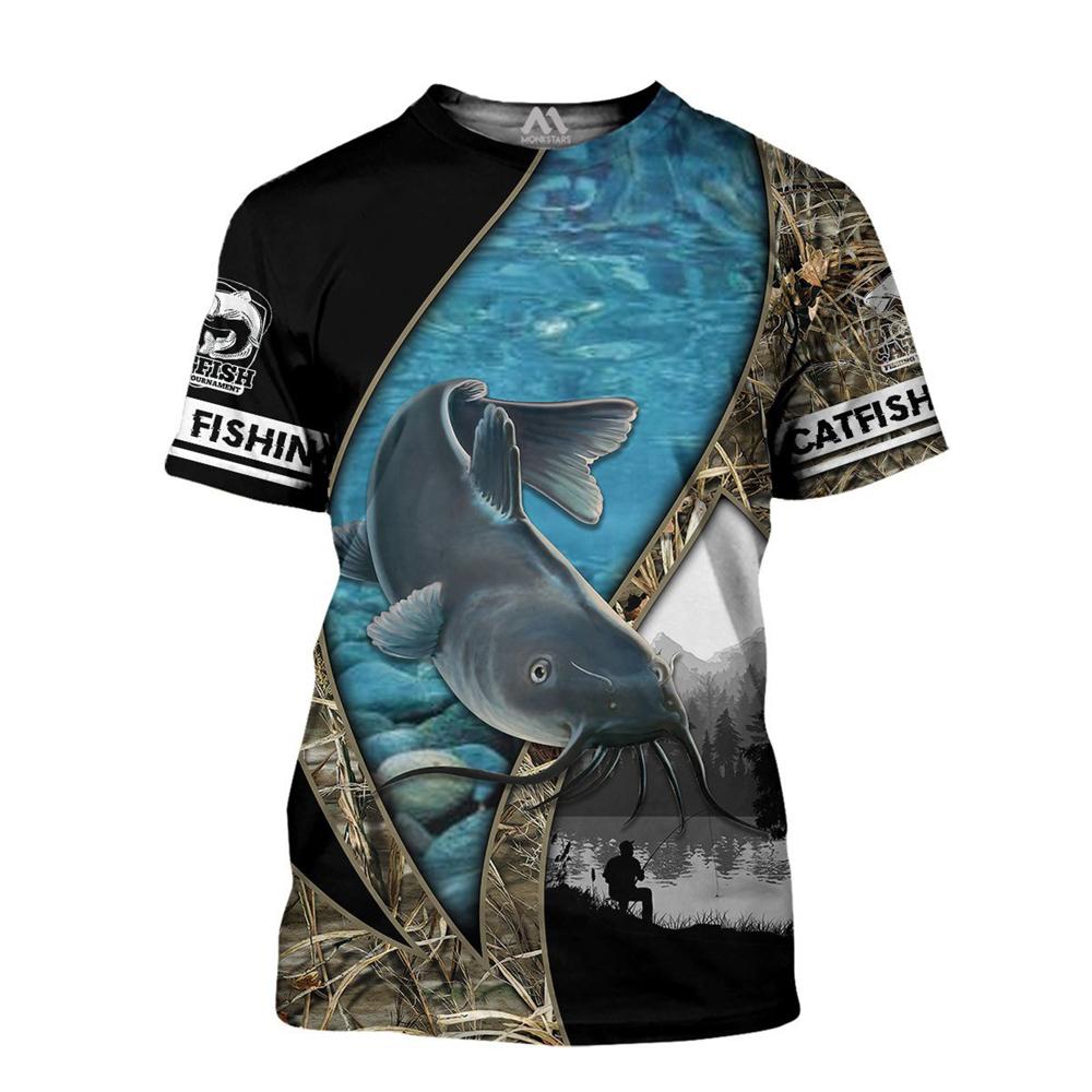 Vintage T Shirt for Mens Fishing 3D Print Outdoor Sports Short Sleeve Top Casual Man's T-Shirt Loose Tee Graphic Men Clothing