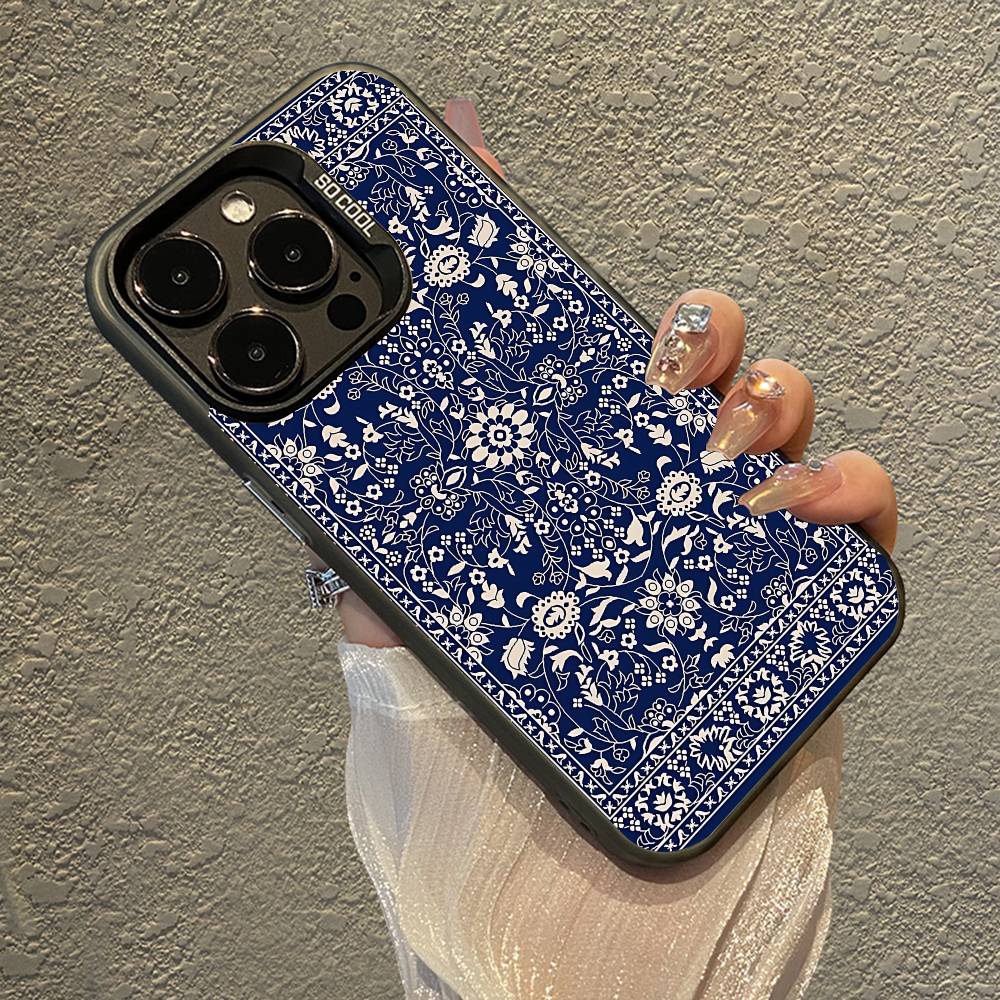 Чехол для телефона с цветочным узором в стиле персидского ковра для IPhone 16 15 Plus 14 13 12mini 11Pro Max Конфетный Матовый Ударопрочный Задний Чехол