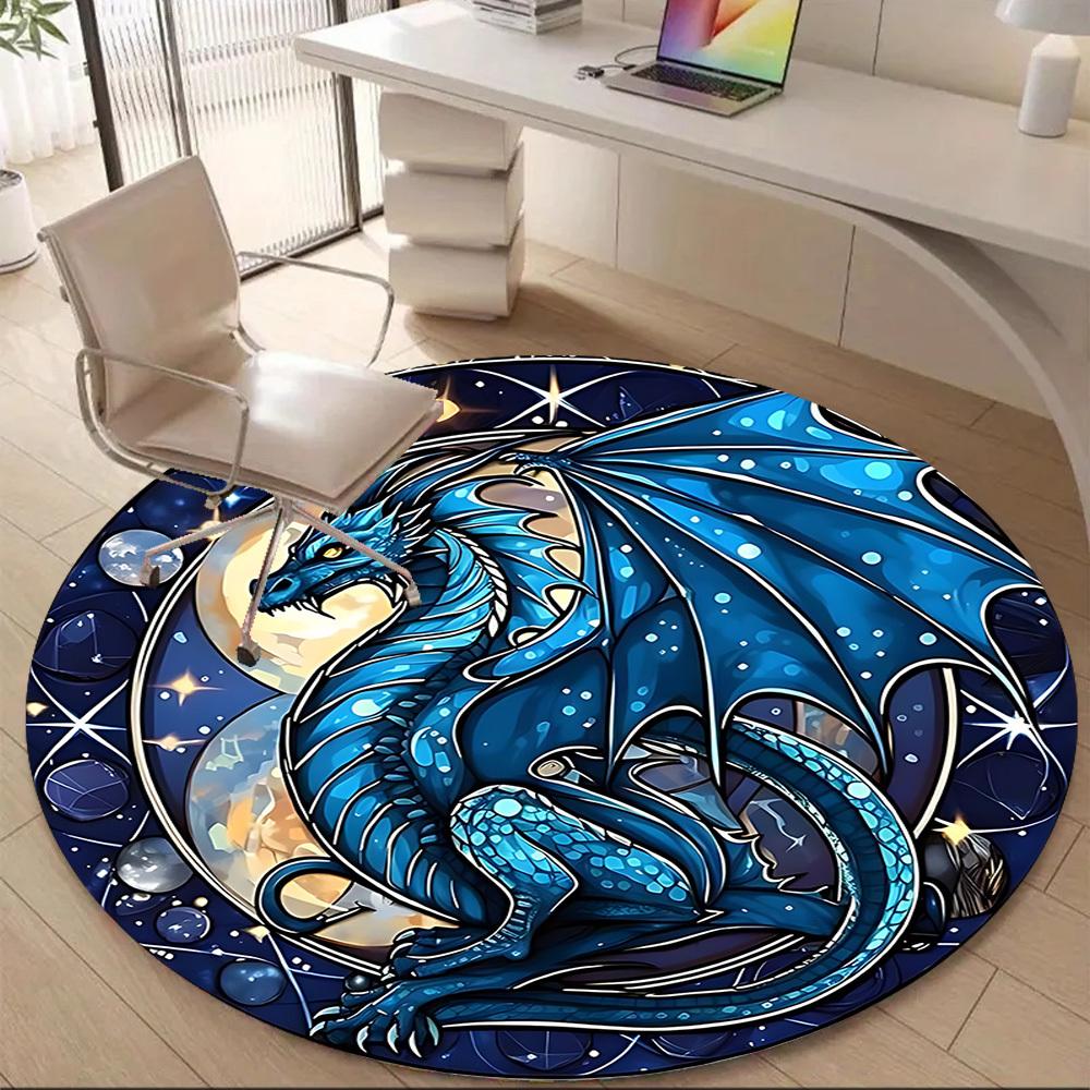 1PC Stained Glass Dragon Office Round Area Rug, Indoor Mat Suitable For Office, Under Office Chairs Bedroom Living Room Home Decor, Room Deco