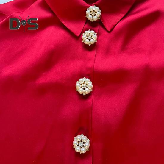 1/6Pcs Button Covers Faux Pearls Shiny Rhinestone Flower Shape Button Clip with Pliers Press Dress Suit Tux Accessories