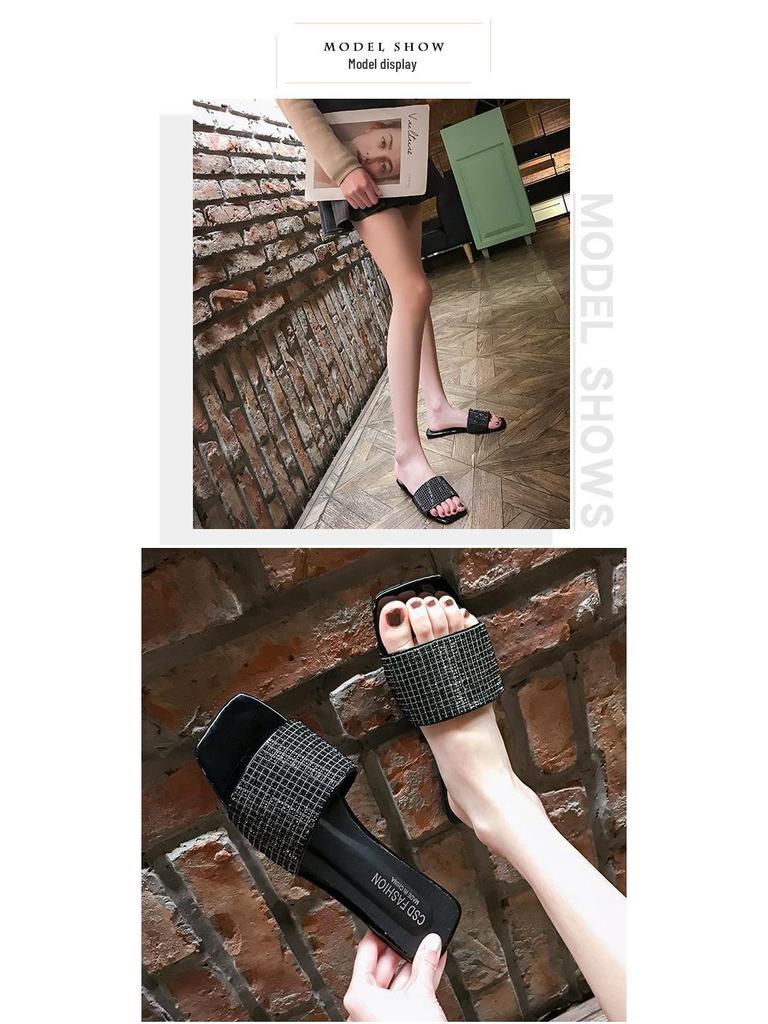 Женские летние 2019 года сандалии-гладиаторы со стразами - Модные шлепанцы в корейском стиле с одной перемычкой