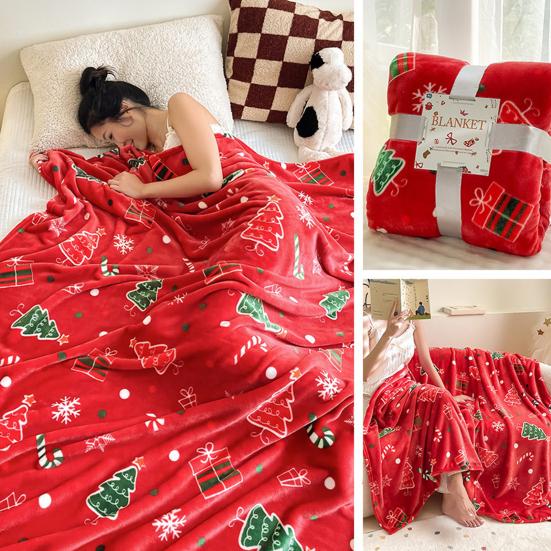 Christmas Throw Blanket Flannel Winter Holiday Bed Blanket Warm Fuzzy Plush Blanket Cozy Xmas Tree Stocking