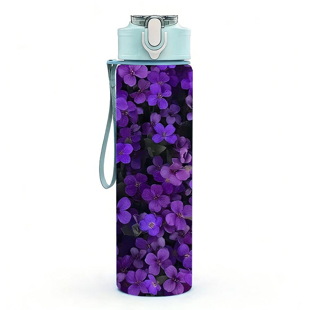 1PC Purple Lilac Flower Cluster Print 750ml Color Plastic Sports Water Bottle Leakproof Flip Straw Lid Suitable for Sports Office Home Use